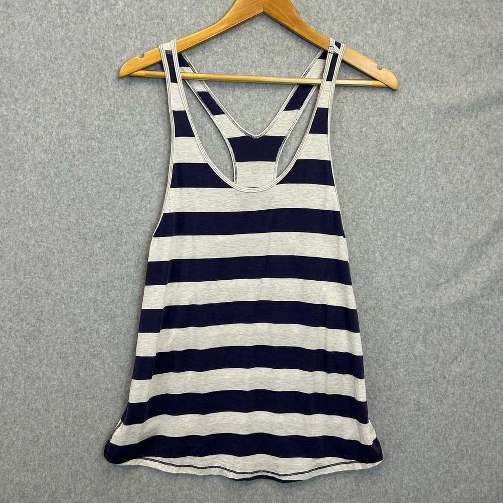 Lululemon Cool Racerback Tank Top Navy Blue White Striped Yoga Nautical Size 8 ?